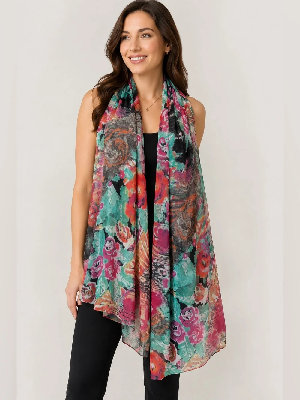 Front Row Multicolor Silky feel Scarf 27” x 80” beautiful colors. Vibrant.